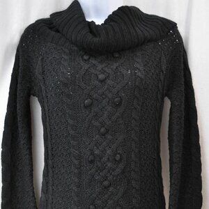Aqua Brand Solid Black Cowl Neckline Sweater Size Small
